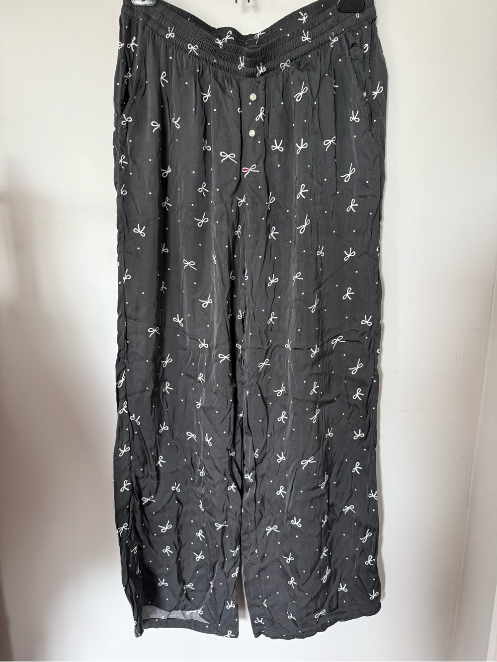 aerie smoked gray Pajama Pants with White Bow Print